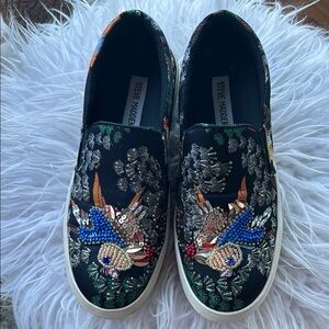Steve Madden Black and Blue Sneakers with Ornate Design